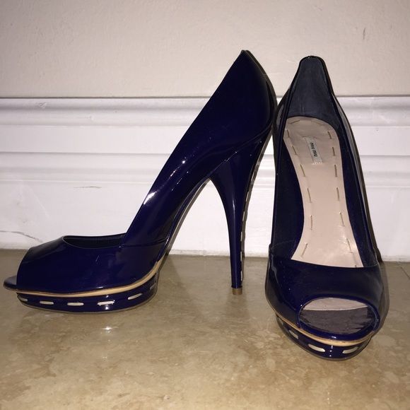 Miu Miu Shoes - Miu Miu Blue Patent Leather Whipstich Pump 10 NWOT